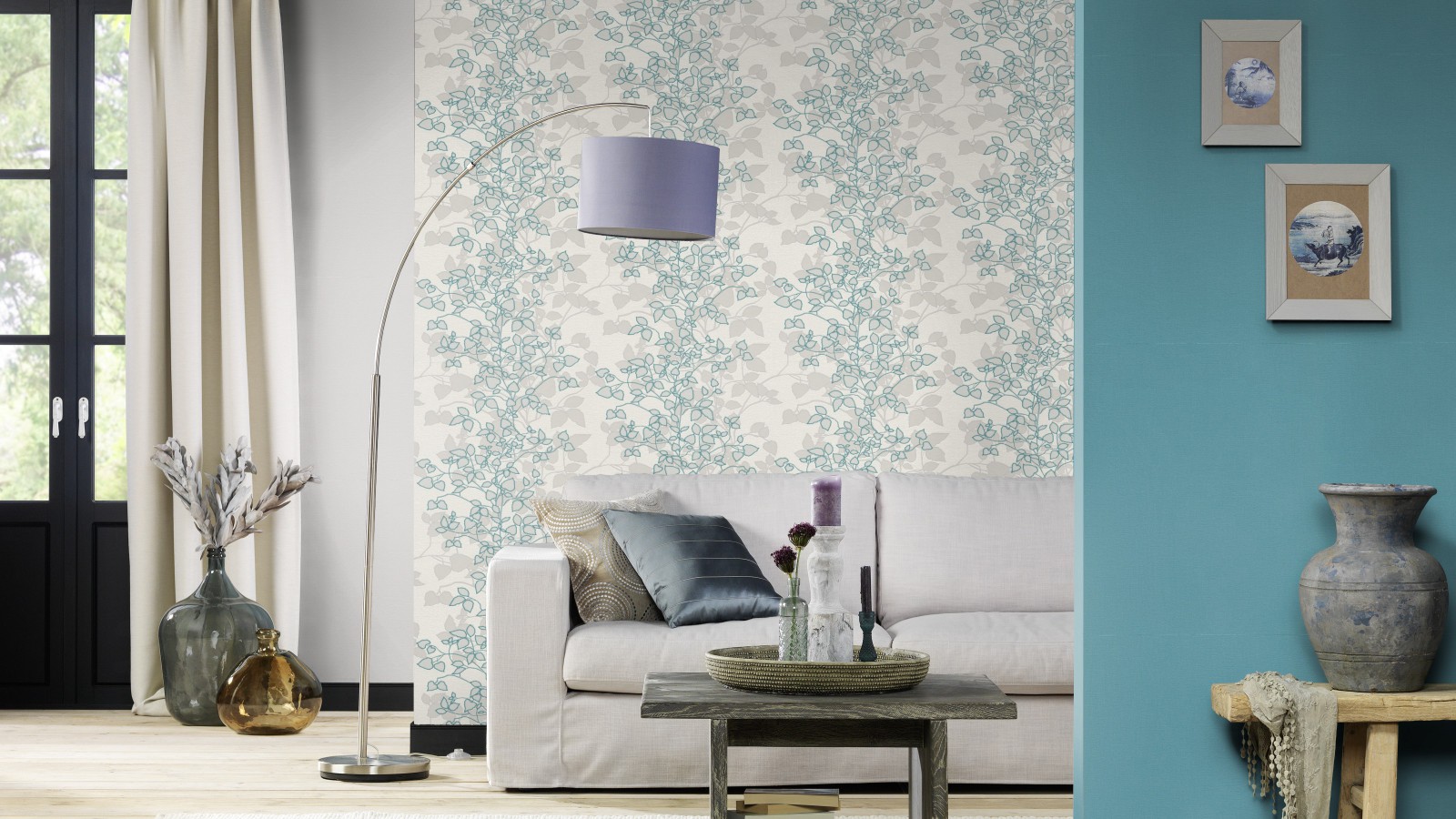 Barbara Becker Tapete T?rkis : Wallpaper Rasch Home Vision leaf white turquoise 730258 Barbara Becker Tapete T?rkis : Wallpaper Rasch Home Vision leaf white turquoise 730258